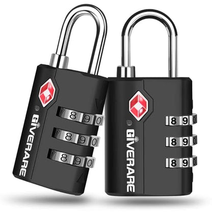 2 Pack TSA Approved Travel Luggage Locks, Suitcase Combination Lock, Keyless 3-Digit Zipper Padlocks, TSA Accepted Compatible Padlock for Gym Locker, Golf Bag Case, Backpack-Black