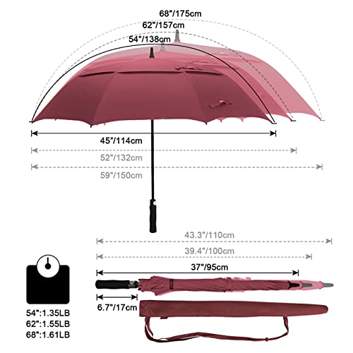 G4Free 47/54/62/68/72 Inch Golf Umbrella Windproof Auto Open Large Umbrella - color: Wine Red, size: 62 inch