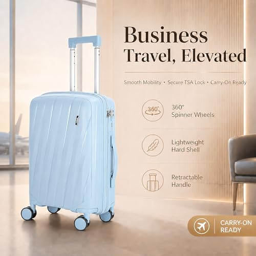 20 Inch Carry On Luggage with TSA Lock, Lightweight PP Hardside Suitcase with 360° Spinner Wheels, Anti-Burst Zipper, 2-Step Telescopic Handle, Travel Carry-On Suitcase for Women and Men (Blue-A) - color: Blue-A