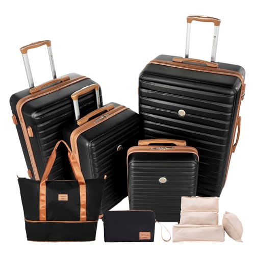 Travelhouse 10-Piece Hardshell Luggage Set with Spinner Wheels & TSA Lock - color: BLACK