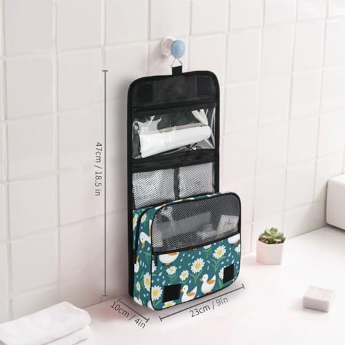 Hanging Travel Toiletry Bag 649 Duck Green Flowers Kit Makeup Case Cosmetics Organizer for Men Women - color: 649 Duck Green Flowers
