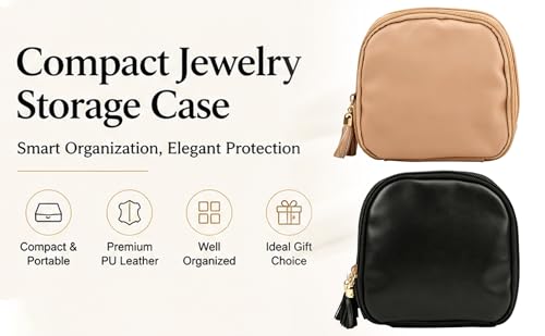 2‑Layer Travel Jewelry Case, Portable Faux Leather Jewelry Organizer - color: Khaki