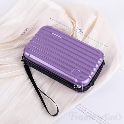 Framendino, Purple Hard Shell Cosmetics Case Carrying Bag for Toiletry Mini Cross Body with Detachable Grip Rope and Shoulder Strap Women - color: Purple