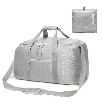 Foldable Travel Duffel Bag 65L, Large Capacity Bag for Trips - color: Light Gray, size: 65L