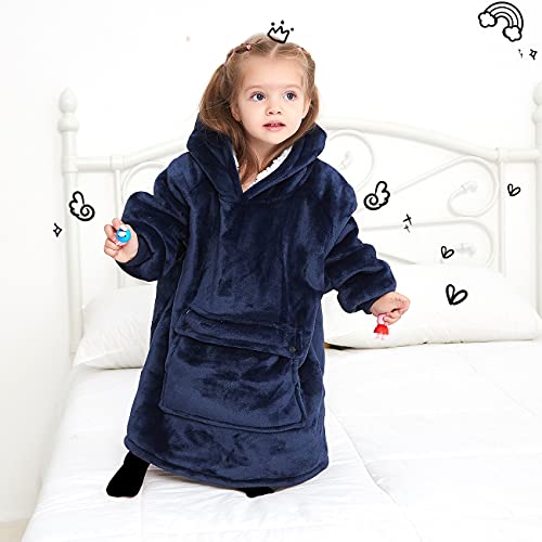 KFUBUO Wearable Blanket Hoodie for Kids With Pocket Toddlers 2-6 Year Old - color: Navy, size: Kids 2-6YR