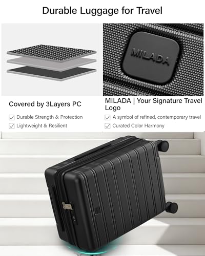 MILADA 24-Inch Hardside Expandable Medium Checked Luggage Suitcase, Black - color: Jet Black, size: Checked Medium 24 inch