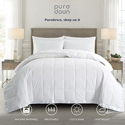 puredown® Blankets Queen Size - Soft Lightweight Down Blanket for Bed, Cozy Warm Luxury Bed Blanket with Satin Trim, White (90"X90") - color: 01 White, size: Full/Queen