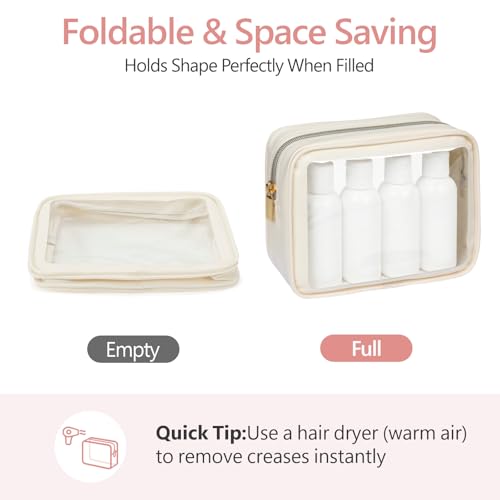 PACKISM Clear Makeup Bag Foldable - TSA Approved Toiletry Bag for Travel - color: 2 Pack Beige, size: Hybrid Traveler (1 Large & 1 Medium - Soft)