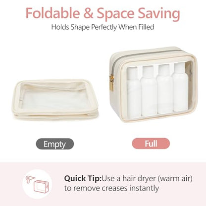 PACKISM Clear Makeup Bag Foldable - TSA Approved Toiletry Bag for Travel - color: 2 Pack Beige, size: Hybrid Traveler (1 Large & 1 Medium - Soft)