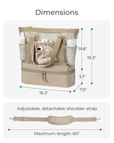 BAGSMART Beach Bag for Women, Large Beach Bag Swim Pool Bag - color: Beige