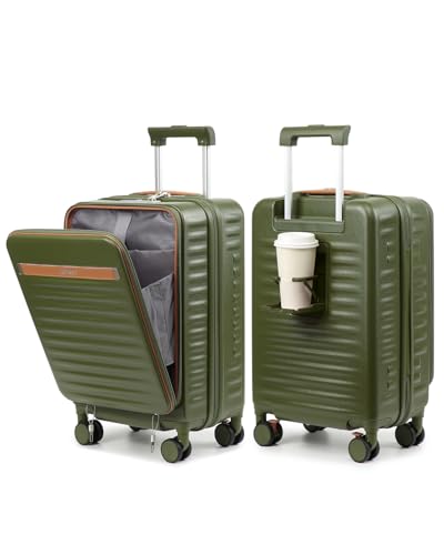 Joyway 20 Inch Carry On Luggage with Front Pocket and Cup Holder, Green - color: Green, size: 20 Inch