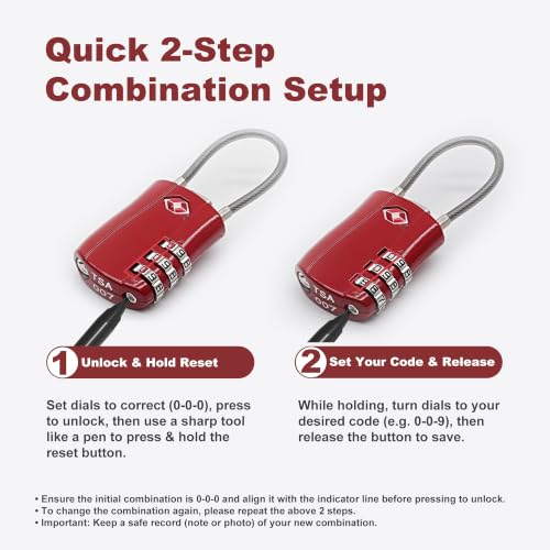 TSA Approved Locks for Luggage Locker, Europe Travel Essentials - color: Black+Red