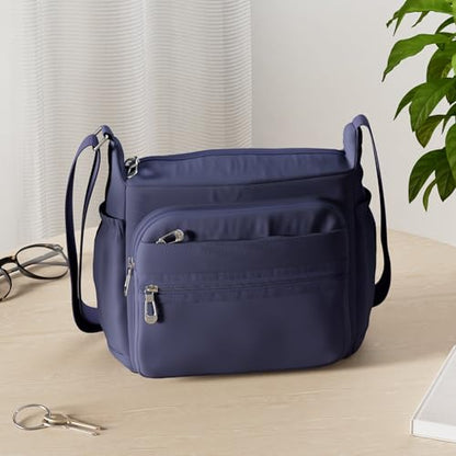 Crossbody Bag for Women Waterproof Shoulder Bag Multi Pockets Nylon Purse - color: Navyblue-s