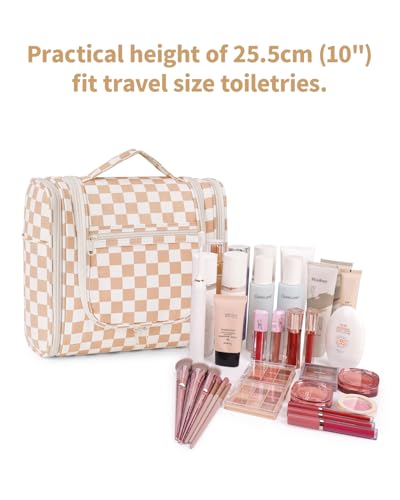 Narwey Large Hanging Travel Toiletry Bag for Women, Makeup Cosmetic Bag - color: C-Light Checkerboard-1, size: Large