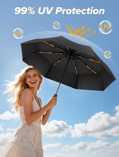 Yoobure Travel Compact Umbrellas for Rain, UV Umbrella for Sun Protection - color: Black-Just 1pc