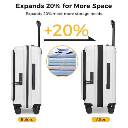 20 Inch Hardside Carry On Luggage Laptop Compartment, Expendable Suitcase - color: White