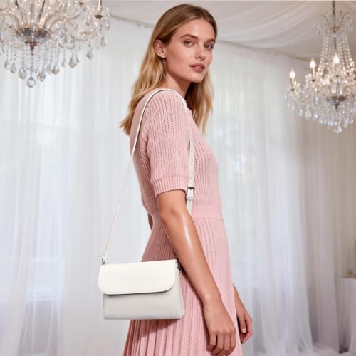 RFID Crossbody Bags for Women Vegan Leather with 2 Straps White - color: Beige