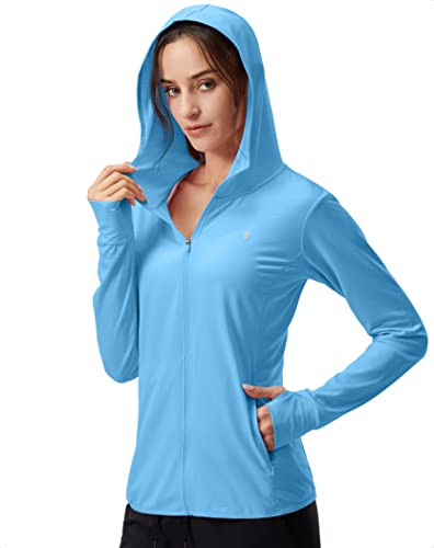 Soothfeel Women's UPF 50+ Sun Protection Shirt Hoodie Jacket Lightweight - color: Blue, size: Medium