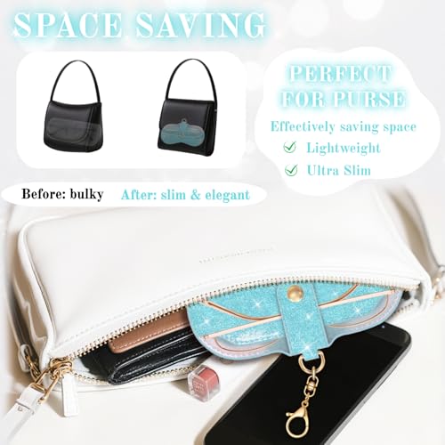 Glitter Glasses Case with Lanyard Soft Leather Sunglasses Bag with Hook - color: Blue