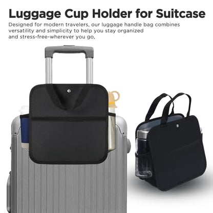 Large Luggage Travel Cup Holder for Suitcase Travel Drink Carrier Caddy | with Big Storage Compartment, Hands-Free Oversized Travel Organizer