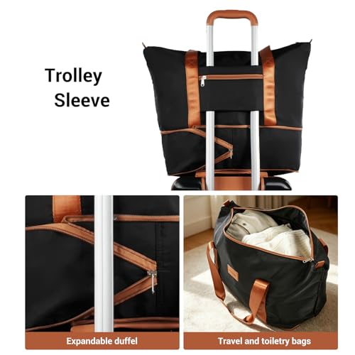 3 Piece ABS+PC Luggage Set, Carry On with Spinner & Duffle - color: JET BLACK, size: carry-on set