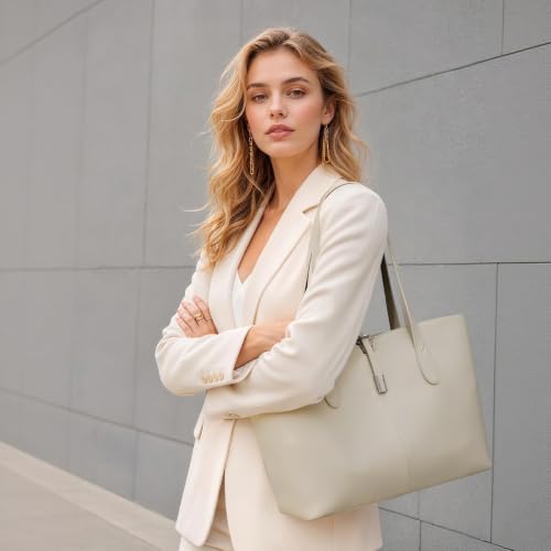 TOPEAST Tote Bag for Women 15.6" Work Handbag with Removable Laptop Sleeve - color: Greige