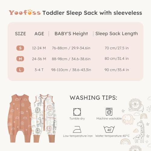 Yoofoss Toddler Sleep Sack with Feet 12-24 Months 100% Organic Cotton - color: Brown Animals, size: 12-24M