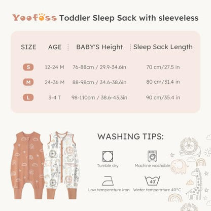 Yoofoss Toddler Sleep Sack with Feet 12-24 Months 100% Organic Cotton - color: Brown Animals, size: 12-24M