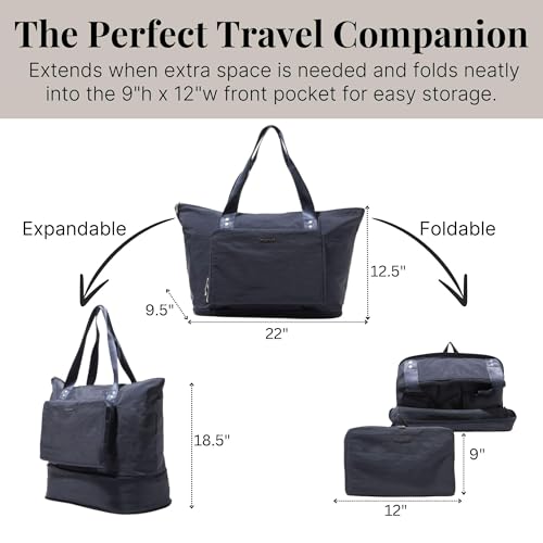 Baggallini Carryall Expandable Lightweight Travel Tote 22" Packable Folding Compact Nylon Washable Weekender w/Luggage Sleeve - color: French Navy