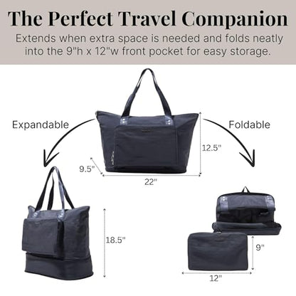 Baggallini Carryall Expandable Lightweight Travel Tote 22" Packable Folding Compact Nylon Washable Weekender w/Luggage Sleeve - color: French Navy