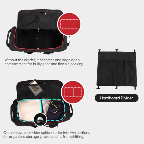 31” 95L Expandable to 125L Foldable Wheeled Duffle Bag, Black Red - color: Black Red