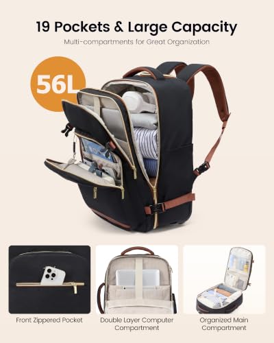 LOVEVOOK Rolling Backpack for Women, 40L Carry On with Wheels, 15.6'' - color: Ink Blue-grey Blue-black, size: 56L-3Pcs-Luggage