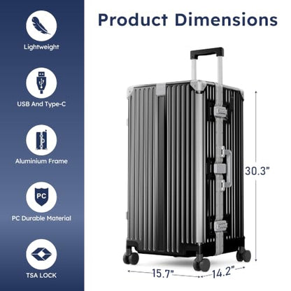 ALPHA CAMP Trunk Luggage 28 Inch with Aluminum Frame Zipperless Suitcase - color: Black, size: 28 Inch