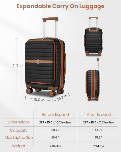 Kono Carry On luggage Airline Approved 20 Inch Apricot Black - color: Apricot Black, size: Carry-on 20-inch