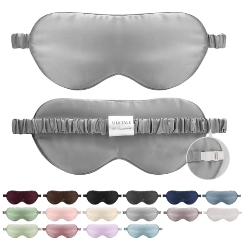 100% Mulberry Silk Eye Mask for Sleeping with Silk Wrapped Adjustable Strap,Silver Gray - color: Silver Gray