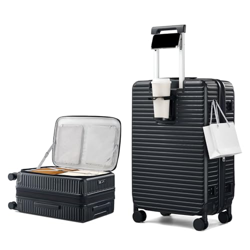 HanTrip 24 Inch Top Opening Hard Case Check in Luggage with Wheels, Black - color: Black, size: Expandable 24 Inch
