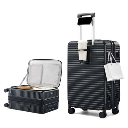 HanTrip 24 Inch Top Opening Hard Case Check in Luggage with Wheels, Black - color: Black, size: Expandable 24 Inch