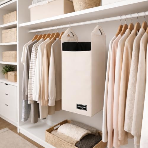 The Fine Living Co. Hanging Laundry Hamper Bag, Heavy Duty Hanger, Space Saving Closet Hamper Organizer (Beige) (Pack of 2) - color: Cream, size: Single Compartment (Pack of 2)