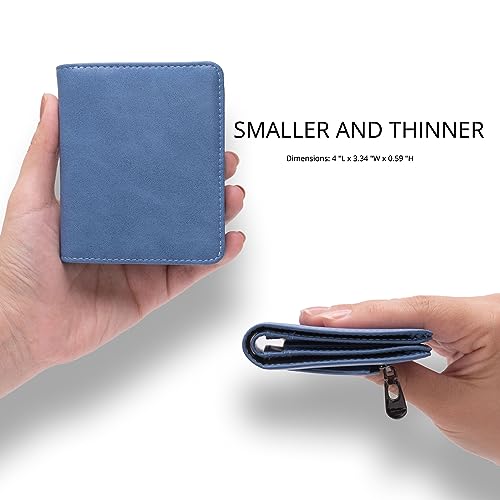 Alldaily Small RFID Wallet for Women Slim Compact Bifold Pocket Ladies Travel Mini Purse (Blue) - color: Blue