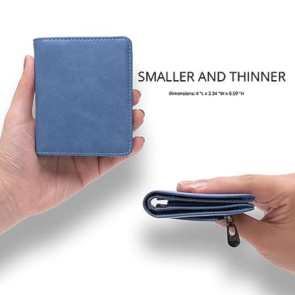 Alldaily Small RFID Wallet for Women Slim Compact Bifold Pocket Ladies Travel Mini Purse (Blue) - color: Blue
