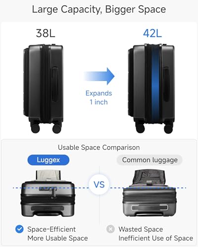 LUGGEX Front Pocket Expandable Carry On Luggage, Black, 20" - color: Black, size: 20 Inch