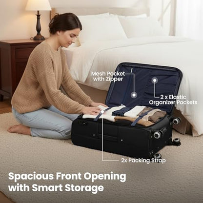 Softside Luggage Sets 2 Piece(20/26in),Expandable 15% - color: Black, size: 2-Piece Set (20"/26'')