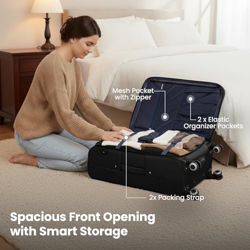 Softside Luggage Sets 2 Piece(20/26in),Expandable 15% - color: Black, size: 2-Piece Set (20"/26'')