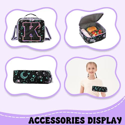 HTgroce Cute Rolling Backpack with Wheel,School Backpack for Kids Girl Roller Schoolbag Wheeled Backpacks Set Carry-on Luggage,Black K - color: Black, style: K