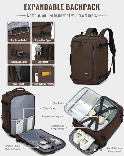 Joyway 4-Piece Hardside Luggage Set with Backpack, 20 24 28 Inch, Coffee - color: Coffee, size: 4-Piece Set (20/24/28/BP)