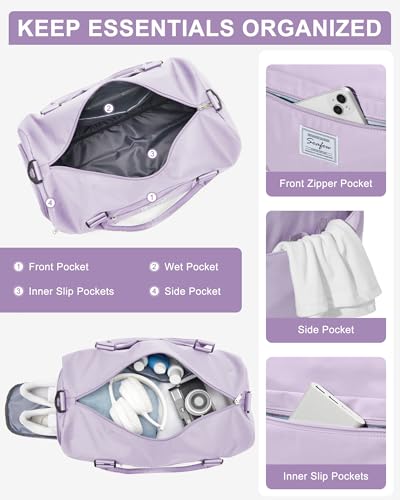 WISEPACK Gym Bag for Womens with Shoes Compartment Travel Duffel Bag - color: B3-Light Purple