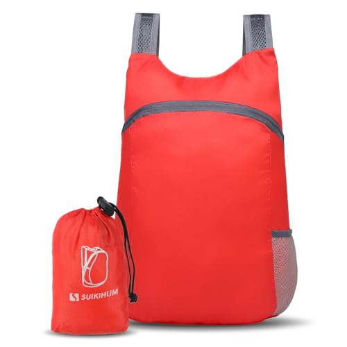 Ultra Lightweight Hiking-Daypack,Foldable Travel Packable Backpack | 20L Foldable Bag for Camping Cycling Outdoor,Day Pack for Men Women,red - color: Red