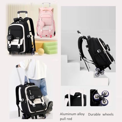 Rolling Backpack for Girls Kids Backpack with Wheels - color: 05-2 Wheels-black, size: 2 Wheels