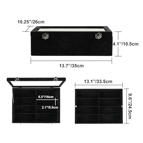 Frebeauty 16-Slot Sunglass Organizer Box,2 Layer Velvet Sunglasses Holder - color: Black