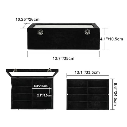Frebeauty 16-Slot Sunglass Organizer Box,2 Layer Velvet Sunglasses Holder - color: Black